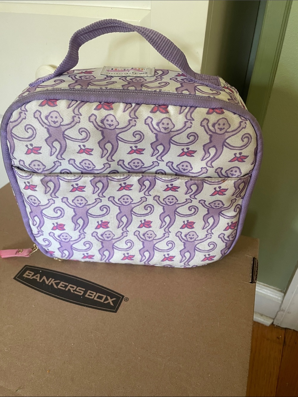Roller Rabbit x Pottery Barn Teen Purple and Pink Monkey Print Lunch Bag